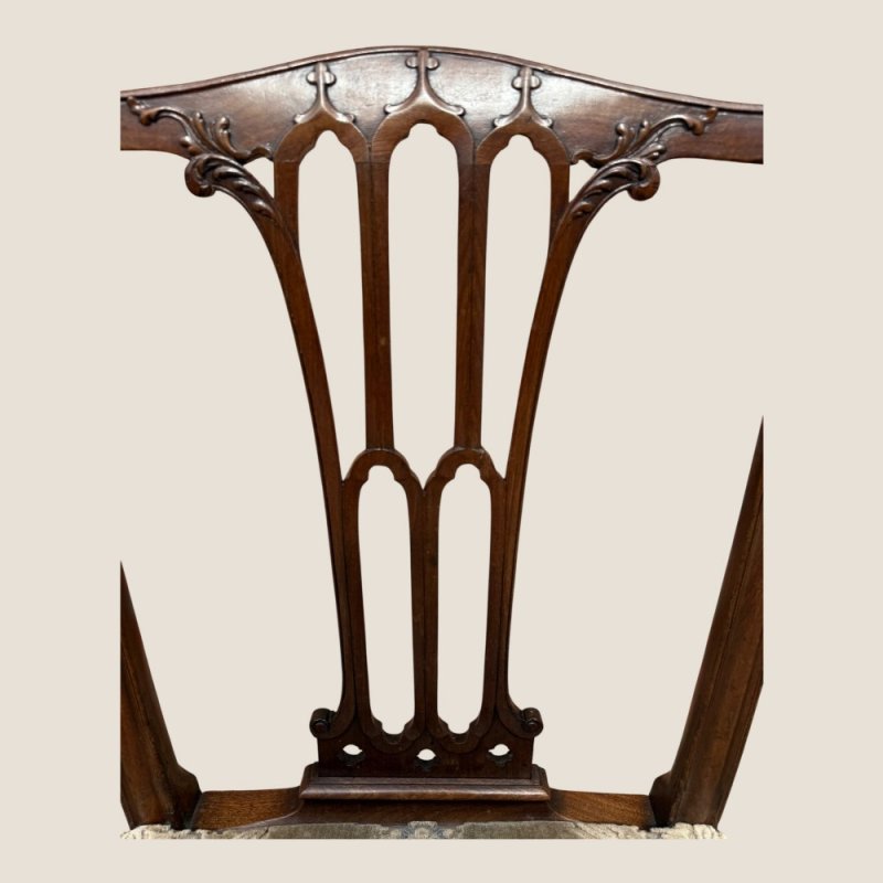 Antique Georgian Chippendale Period Mahogany & Floral Upholstered Carved Chair