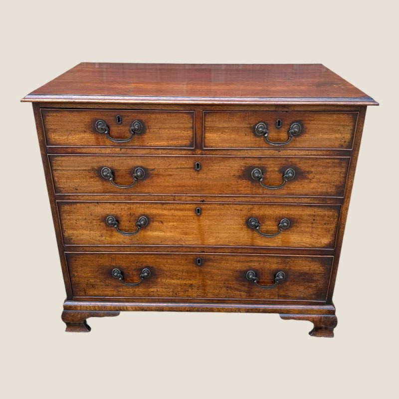 Antique George III 1790 Mahogany & Brass Chest Of 5 Drawers By J Moorcroft