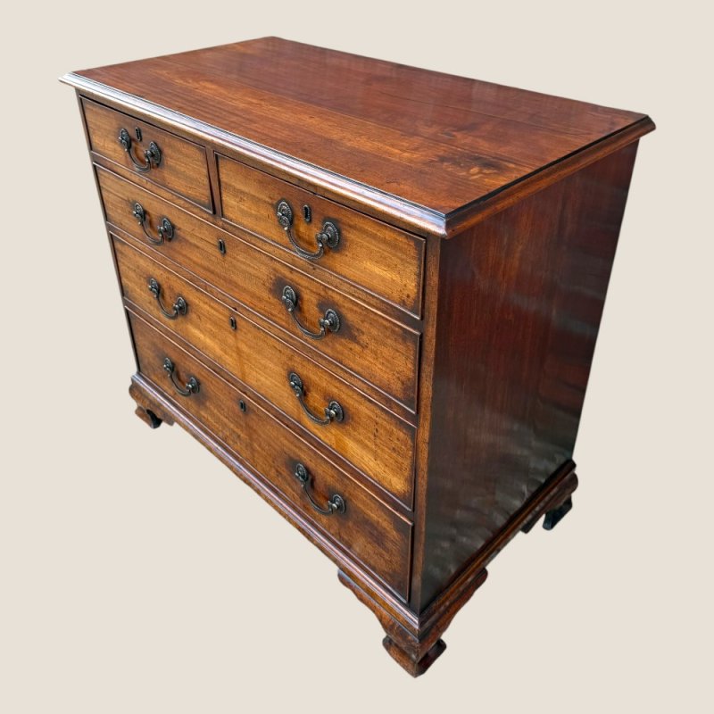 Antique George III 1790 Mahogany & Brass Chest Of 5 Drawers By J Moorcroft