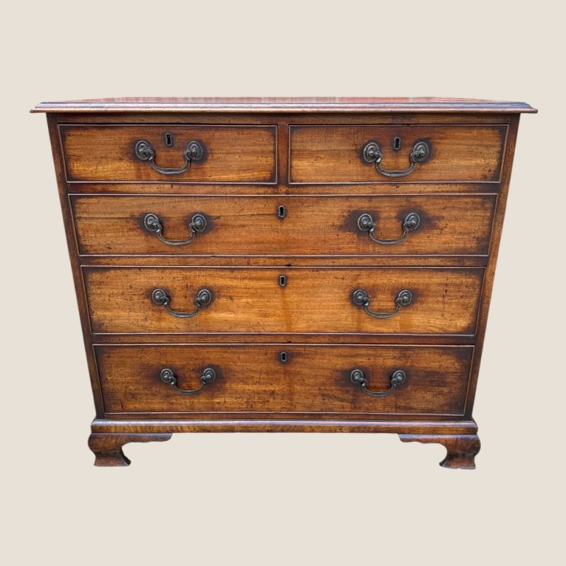 Antique George III 1790 Mahogany & Brass Chest Of 5 Drawers By J Moorcroft
