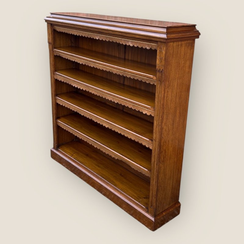 Antique Aesthetic Style Large Late Victorian Golden Oak 4 Shelves Open Bookcase