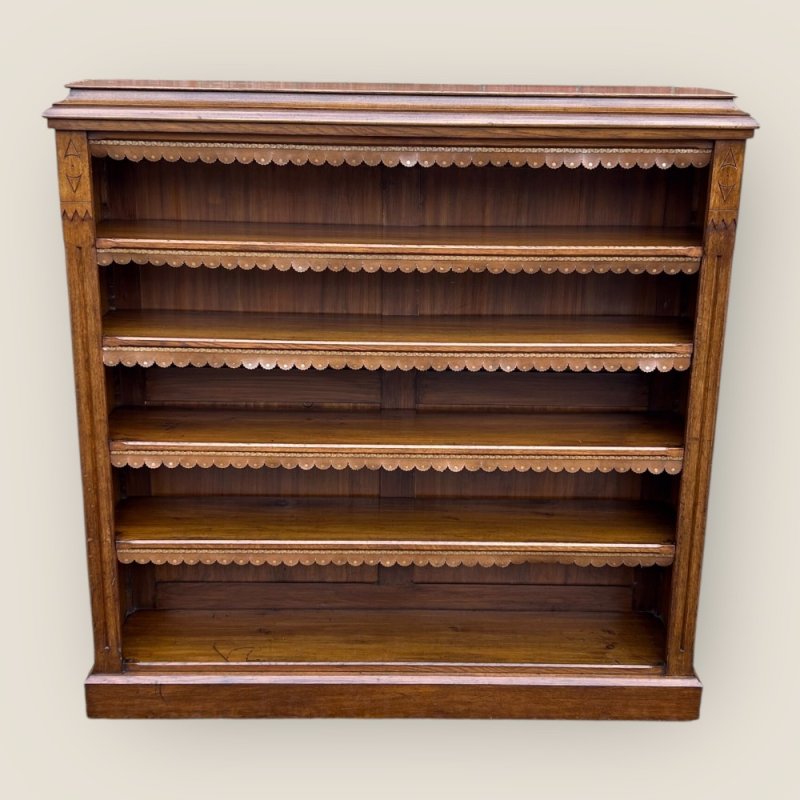 Antique Aesthetic Style Large Late Victorian Golden Oak 4 Shelves Open Bookcase