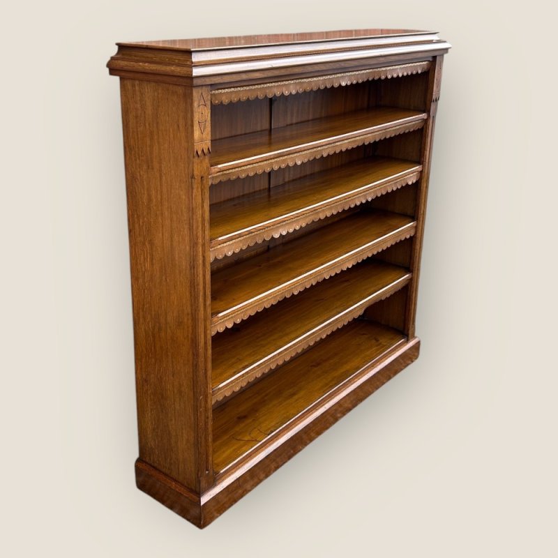 Antique Aesthetic Style Large Late Victorian Golden Oak 4 Shelves Open Bookcase