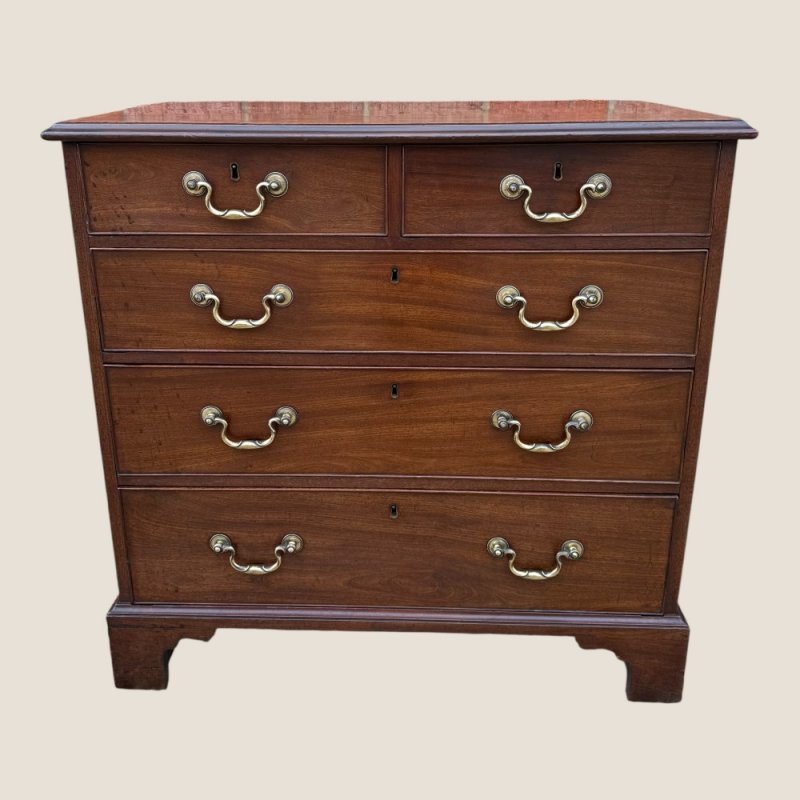 Small Antique Georgian Cuban Mahogany & Walnut Crossbanded Chest Of Drawers
