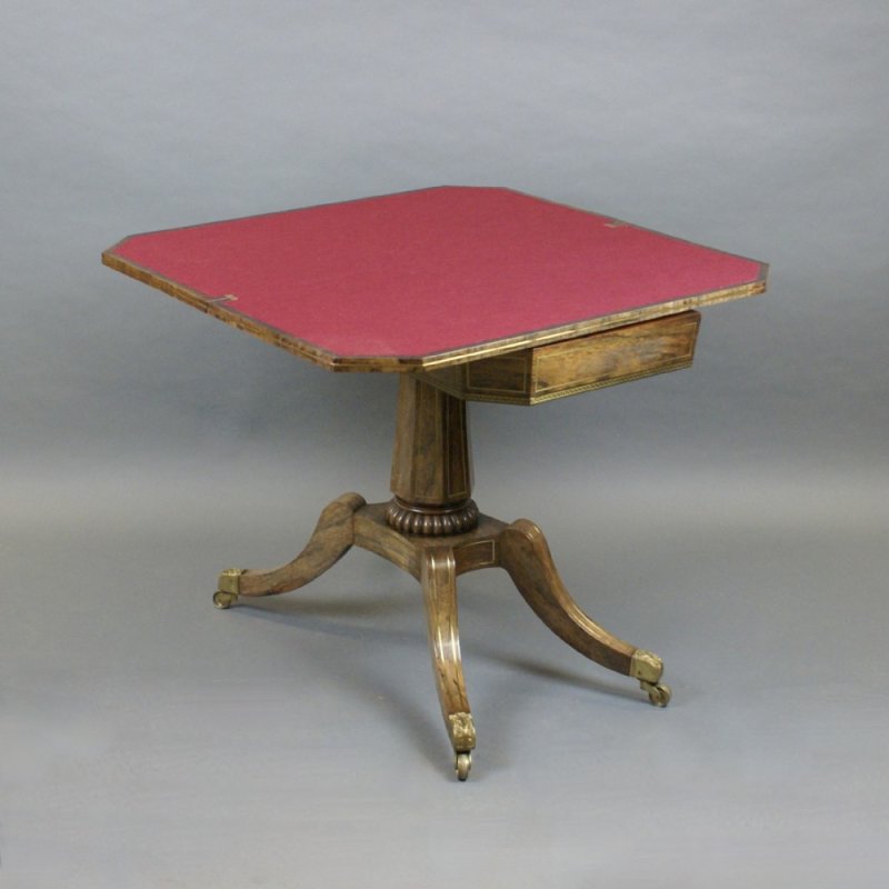 A Fine Regency Rosewood & Brass Inlaid Card Table