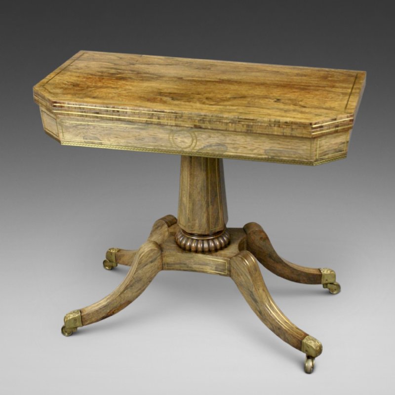 A Fine Regency Rosewood & Brass Inlaid Card Table
