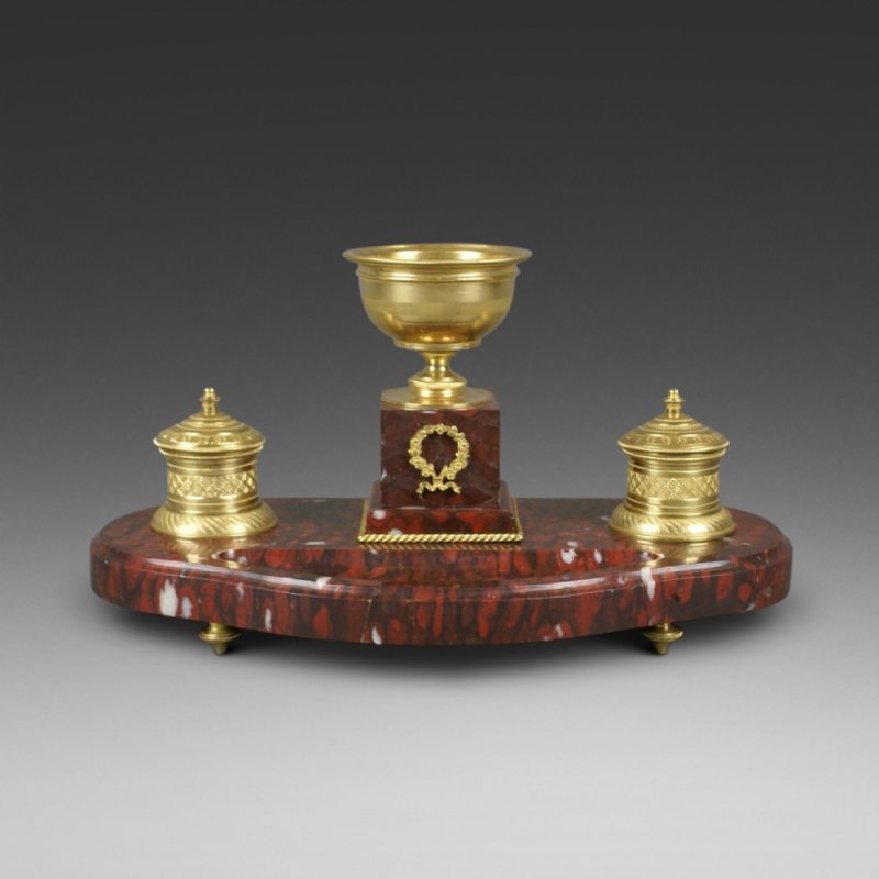 A French Marble And Ormolu Ink Stand