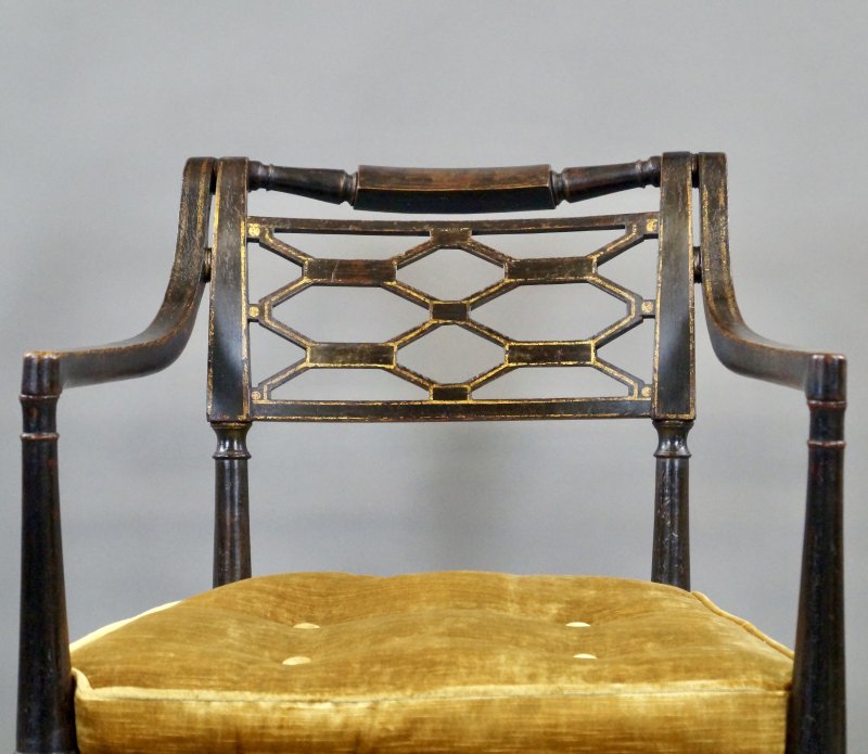A Fine Regency Ebonised & Gilt Decorated Arm Chair