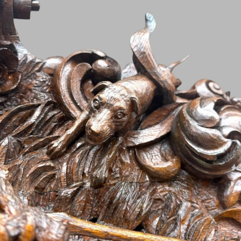 Antique King Of Bavaria’s Large Carved Oak Hunting Lodge Overmantle Wall Mirror