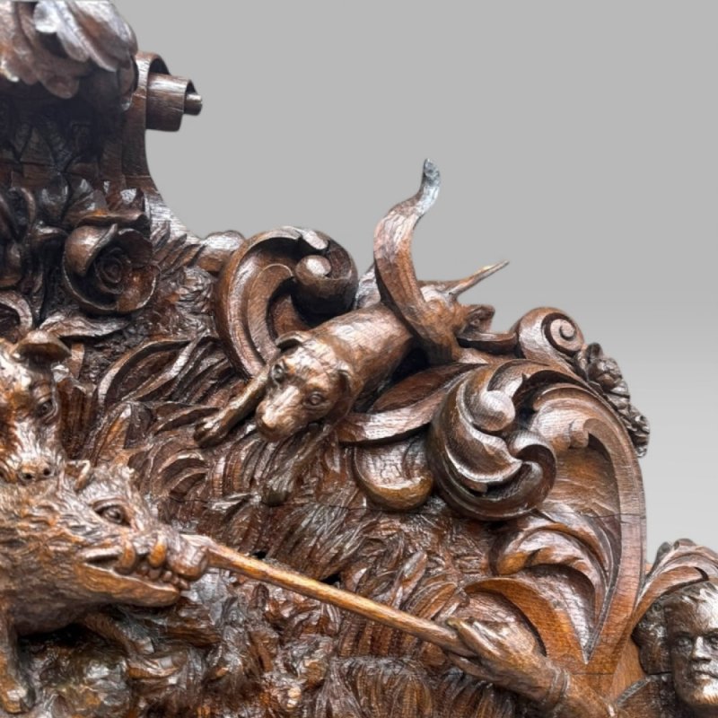 Antique King Of Bavaria’s Large Carved Oak Hunting Lodge Overmantle Wall Mirror