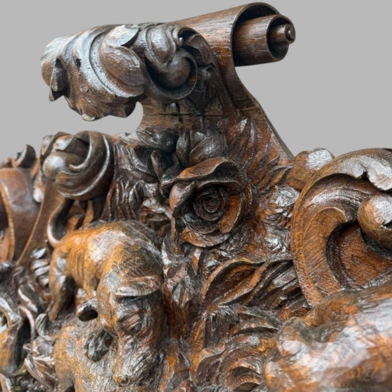 Antique King Of Bavaria’s Large Carved Oak Hunting Lodge Overmantle Wall Mirror