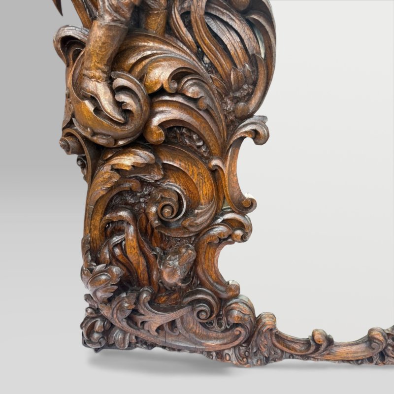 Antique King Of Bavaria’s Large Carved Oak Hunting Lodge Overmantle Wall Mirror