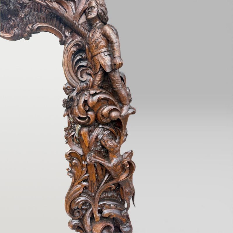 Antique King Of Bavaria’s Large Carved Oak Hunting Lodge Overmantle Wall Mirror