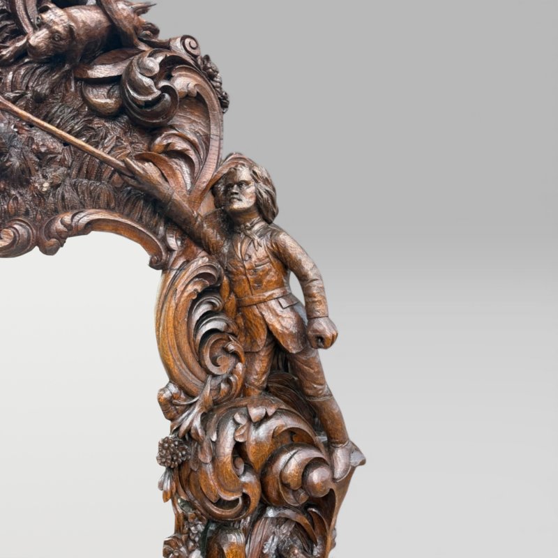 Antique King Of Bavaria’s Large Carved Oak Hunting Lodge Overmantle Wall Mirror