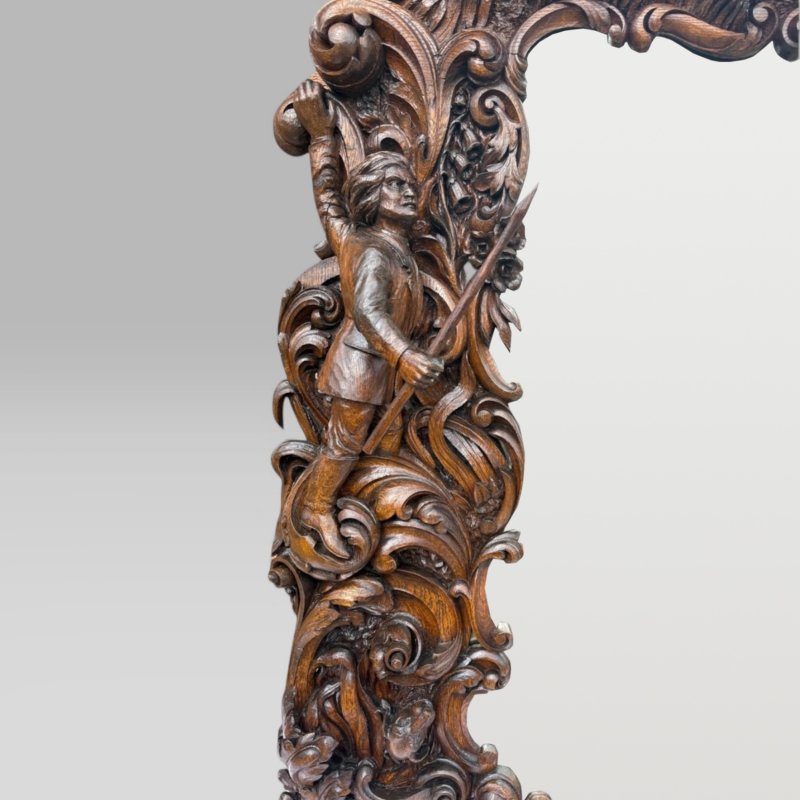 Antique King Of Bavaria’s Large Carved Oak Hunting Lodge Overmantle Wall Mirror