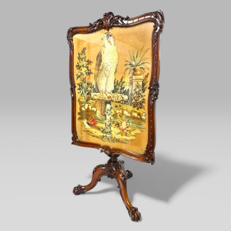 Antique William IV Gillows Carved Rosewood Tilt Top Tripod Table Fire Screen