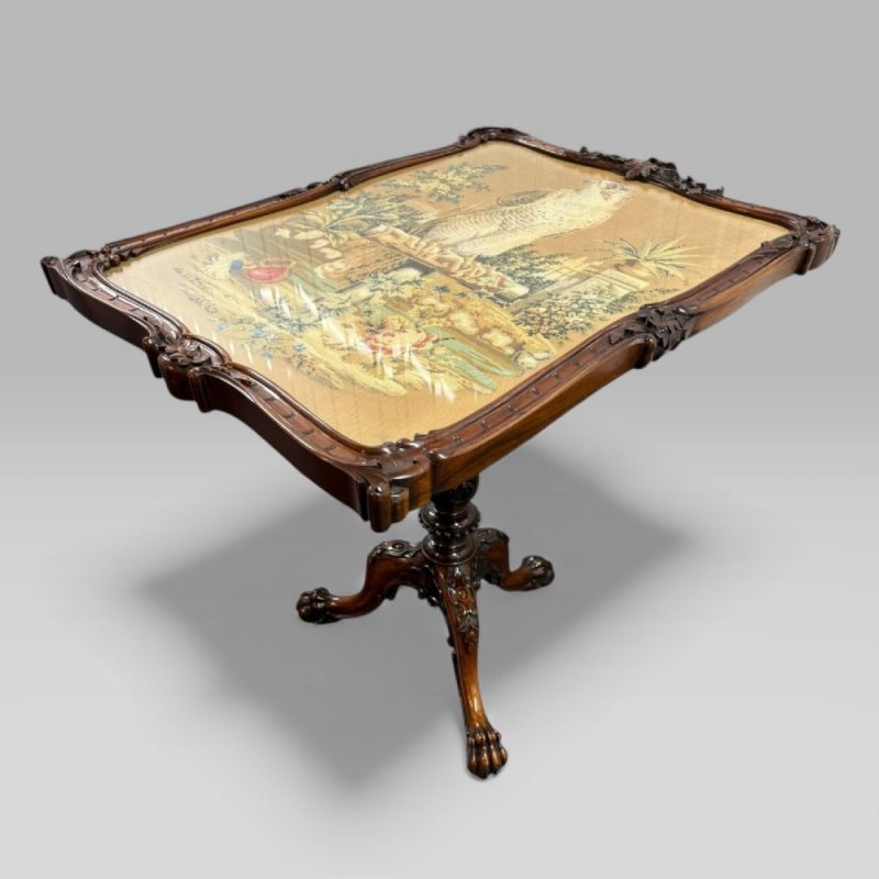 Antique William IV Gillows Carved Rosewood Tilt Top Tripod Table Fire Screen