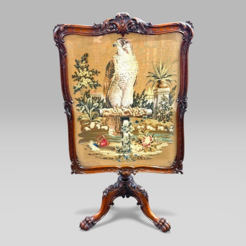 Antique William IV Gillows Carved Rosewood Tilt Top Tripod Table Fire Screen