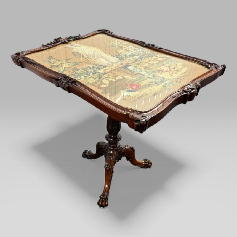 Antique William IV Gillows Carved Rosewood Tilt Top Tripod Table Fire Screen