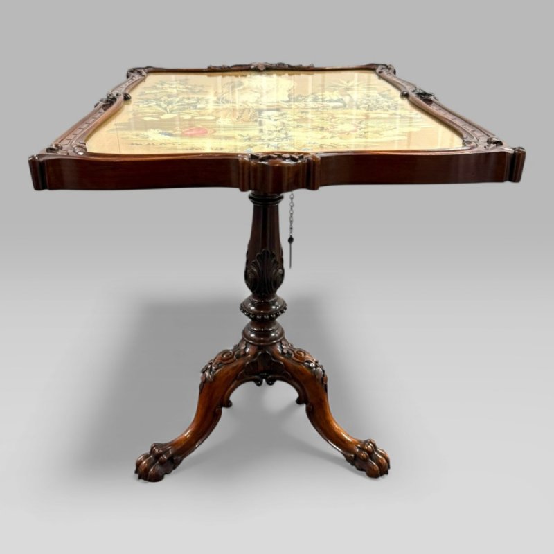 Antique William IV Gillows Carved Rosewood Tilt Top Tripod Table Fire Screen