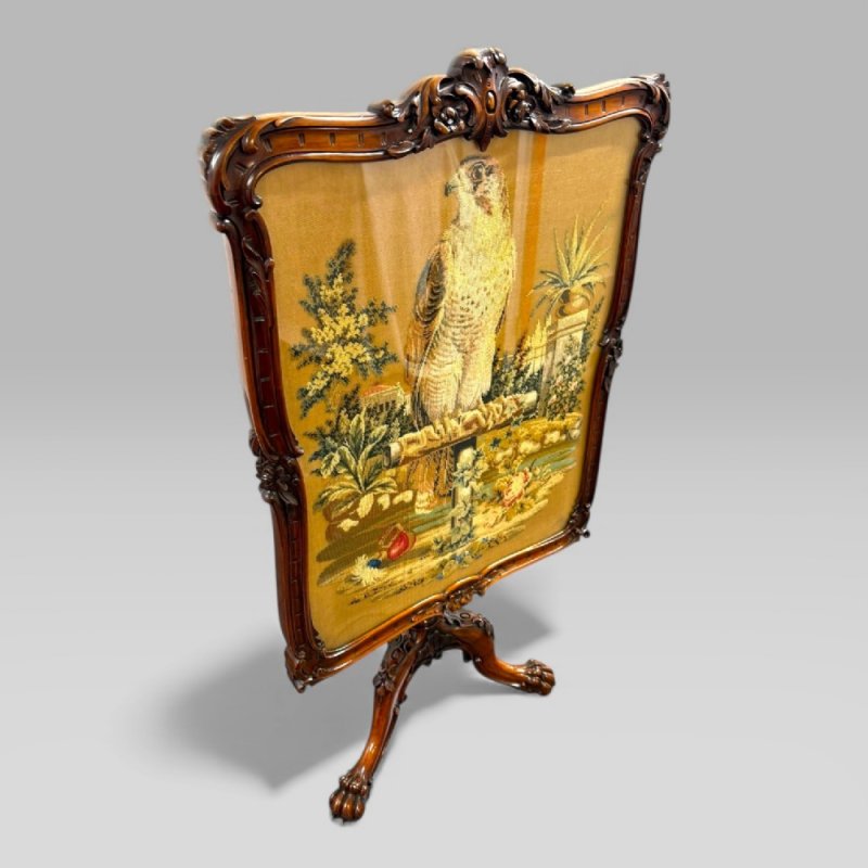 Antique William IV Gillows Carved Rosewood Tilt Top Tripod Table Fire Screen