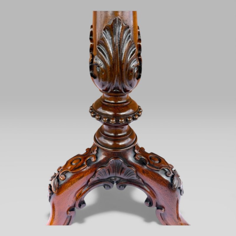 Antique William IV Gillows Carved Rosewood Tilt Top Tripod Table Fire Screen