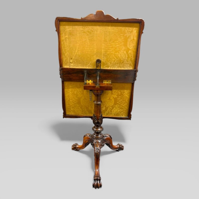 Antique William IV Gillows Carved Rosewood Tilt Top Tripod Table Fire Screen