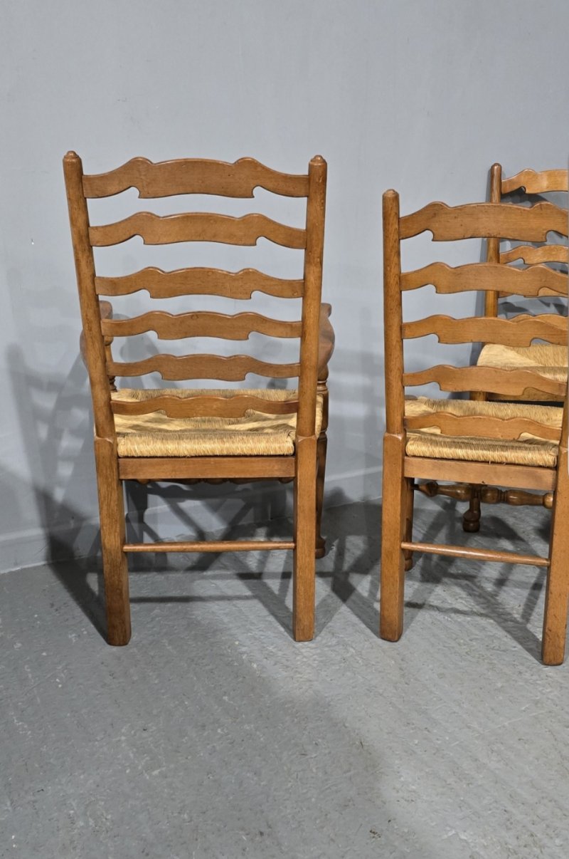 Set Eight Golden Oak Ladder Backed Dining Chairs