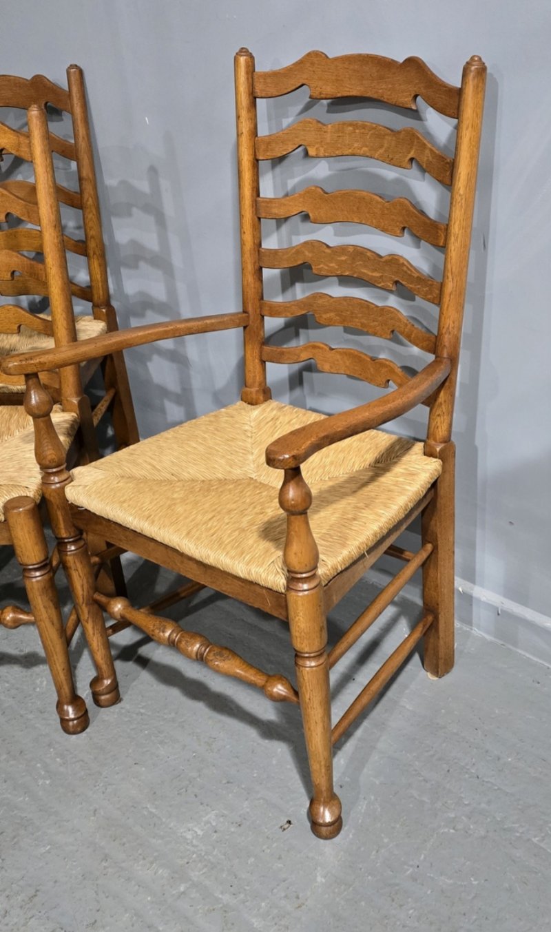 Set Eight Golden Oak Ladder Backed Dining Chairs