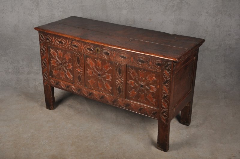 Rare 17th Century Stained Oak Coffer