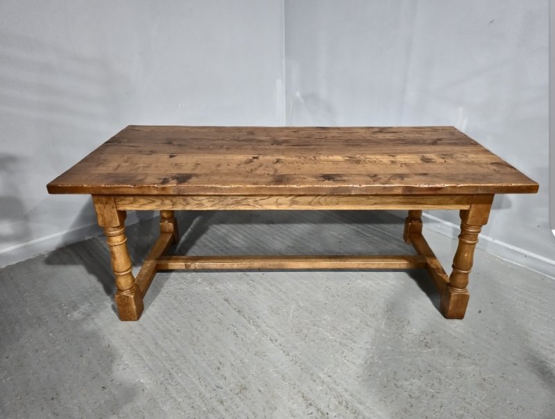Superb Golden Oak Plank Dining Refrectory Kitchen Farmhouse Table