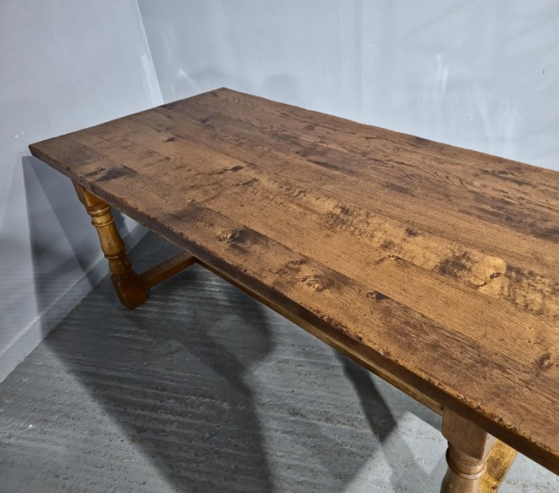 Superb Golden Oak Plank Dining Refrectory Kitchen Farmhouse Table