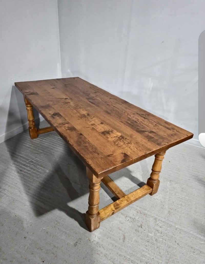 Superb Golden Oak Plank Dining Refrectory Kitchen Farmhouse Table