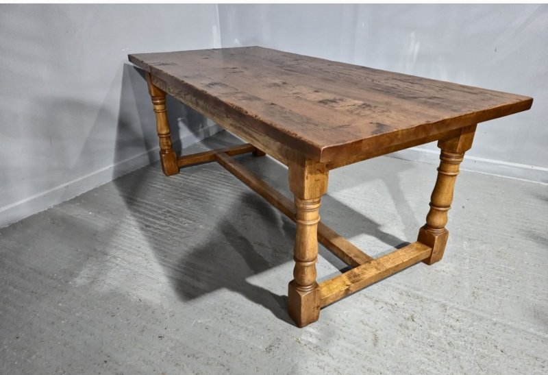 Superb Golden Oak Plank Dining Refrectory Kitchen Farmhouse Table