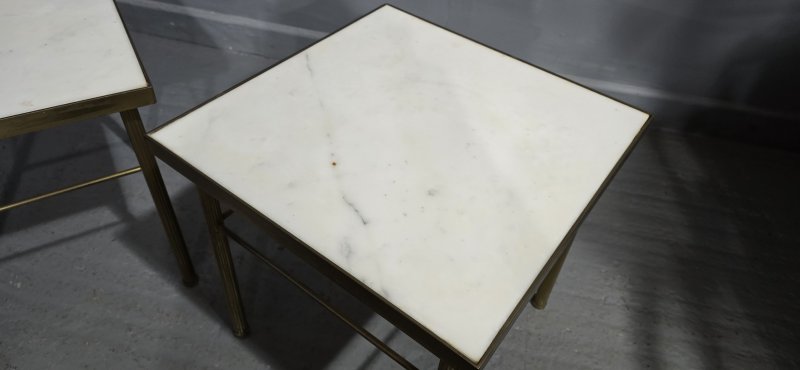 Pair French Marble and Brass Lamp Tables