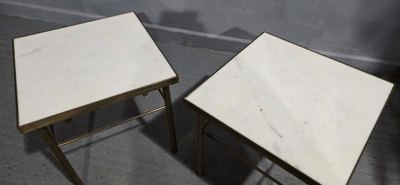 Pair French Marble and Brass Lamp Tables