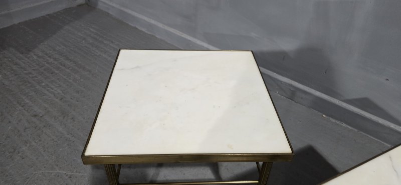 Pair French Marble and Brass Lamp Tables