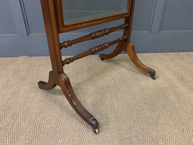Inlaid Mahogany Sheraton Revival Cheval Mirror