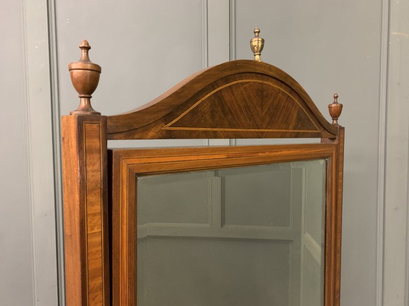 Inlaid Mahogany Sheraton Revival Cheval Mirror