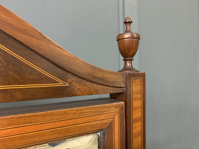 Inlaid Mahogany Sheraton Revival Cheval Mirror