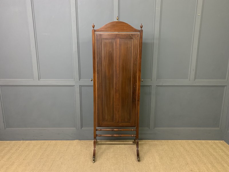 Inlaid Mahogany Sheraton Revival Cheval Mirror