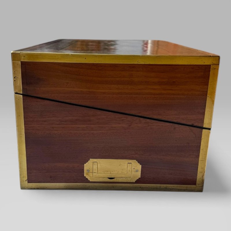 Antique Regency Mahogany & Rosewood Brass Inlaid Campaign Writing Slope Box