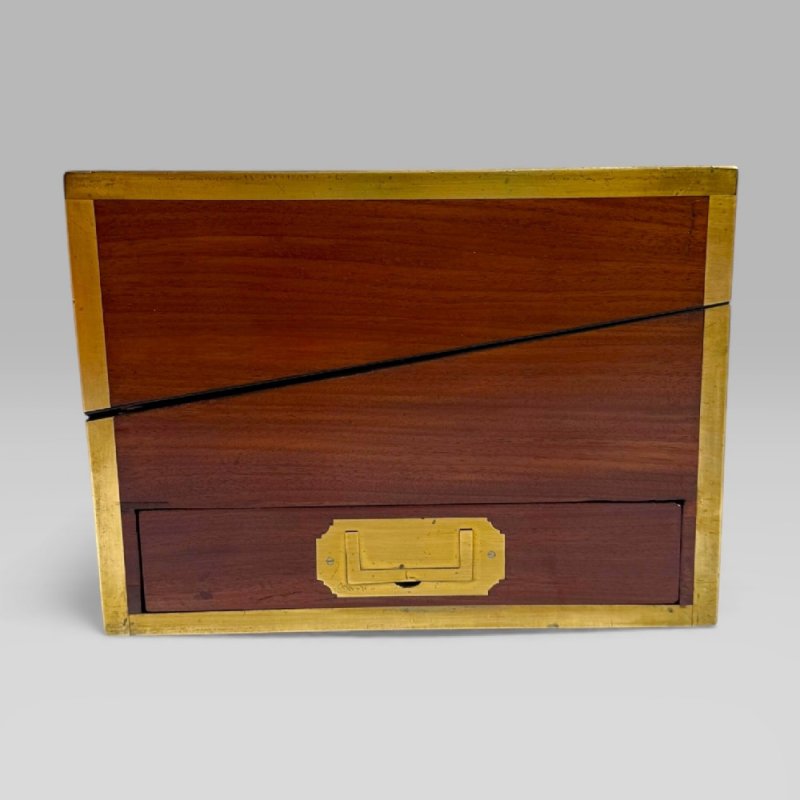 Antique Regency Mahogany & Rosewood Brass Inlaid Campaign Writing Slope Box