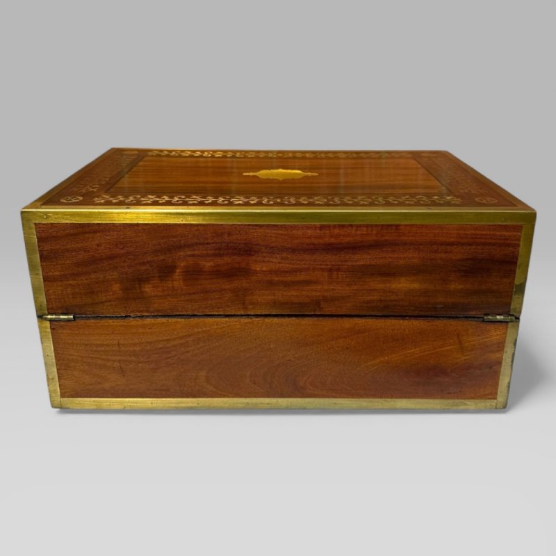 Antique Regency Mahogany & Rosewood Brass Inlaid Campaign Writing Slope Box
