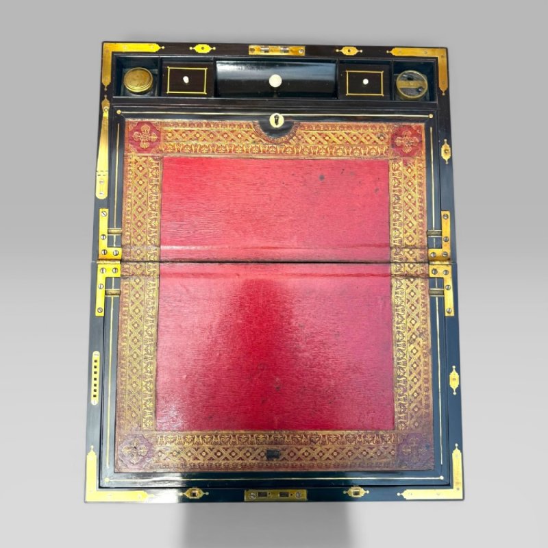 Antique Regency Mahogany & Rosewood Brass Inlaid Campaign Writing Slope Box