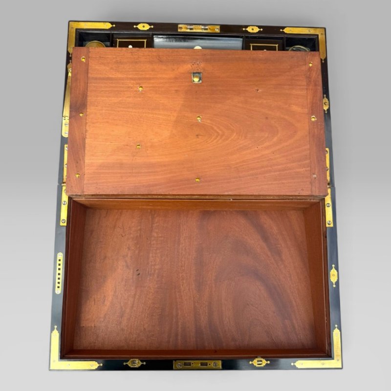 Antique Regency Mahogany & Rosewood Brass Inlaid Campaign Writing Slope Box