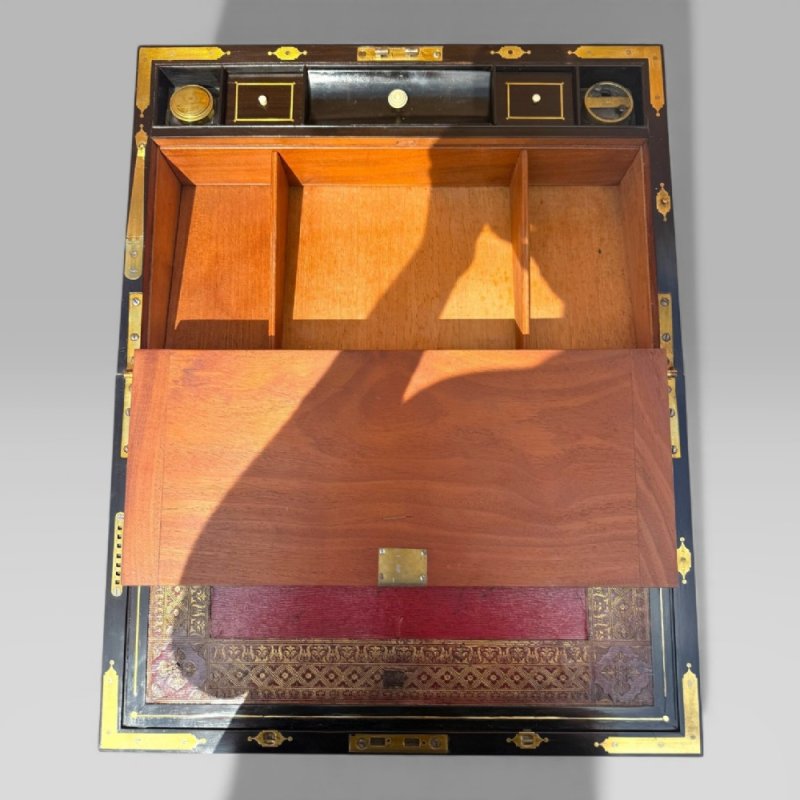 Antique Regency Mahogany & Rosewood Brass Inlaid Campaign Writing Slope Box