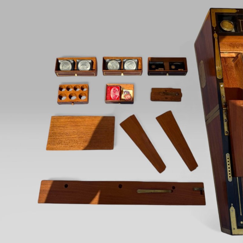 Antique Regency Mahogany & Rosewood Brass Inlaid Campaign Writing Slope Box