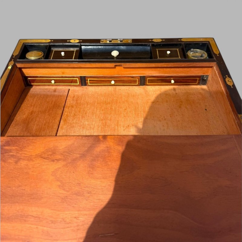 Antique Regency Mahogany & Rosewood Brass Inlaid Campaign Writing Slope Box