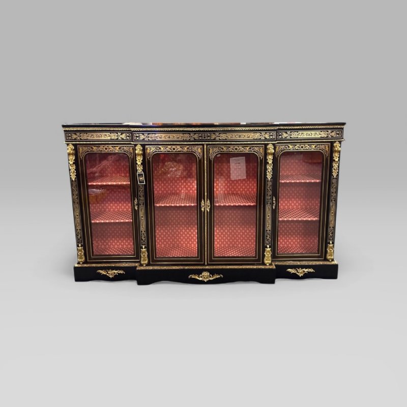 Antique Victorian Ebonised & Brass Inlaid Boulle Breakfront Credenza Sideboard